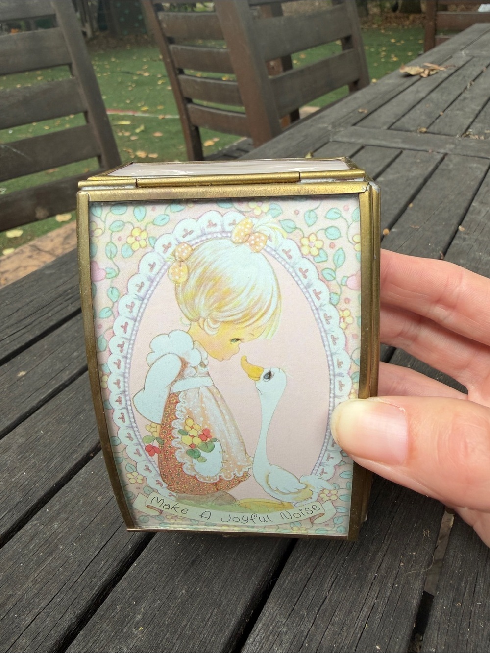 Vintage 1992 Precious Moments Brass Stained Glass Box Style